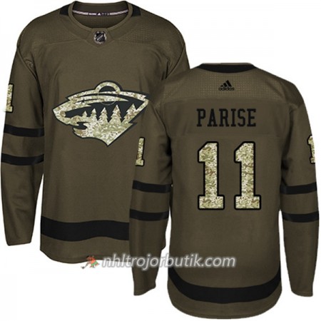 Män Ishockey Minnesota Wild Tröja Zach Parise 11 Adidas 2017-2018 Camo Grön Authentic